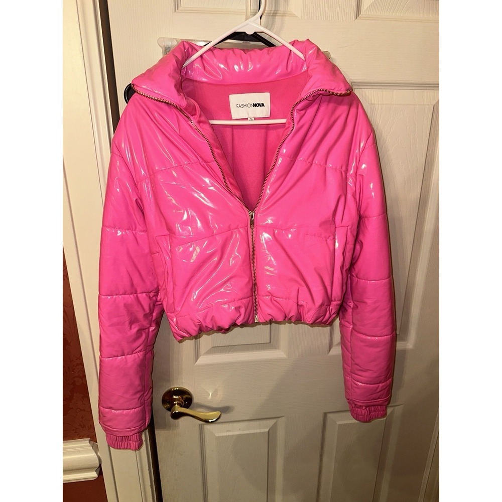Fashionova Women's Hot Pink Cropped Bomber Jacket Size Small
